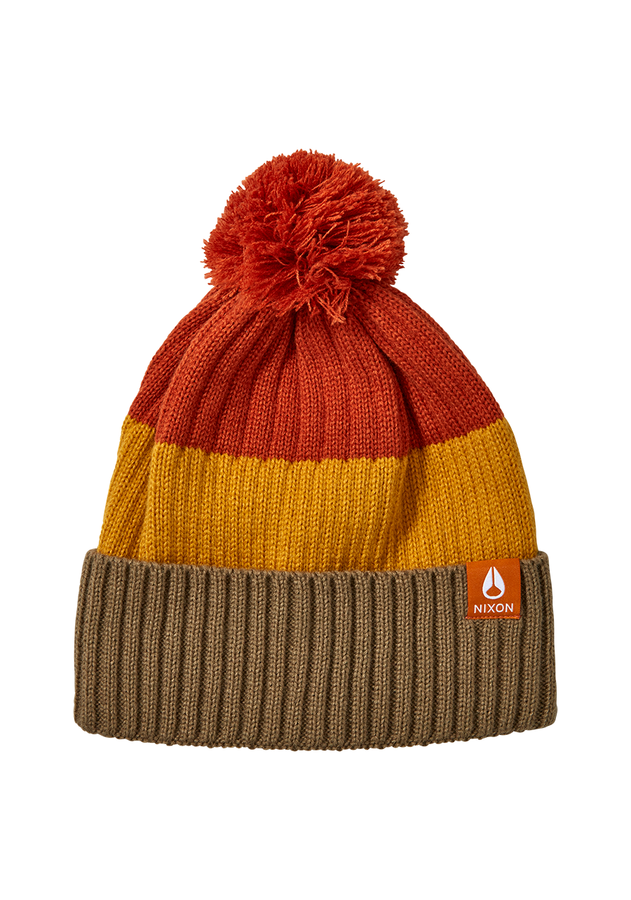 Schrader Pom Beanie - Dark Cedar / Red