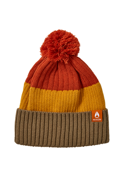 Schrader Pom Beanie - Dark Cedar / Red