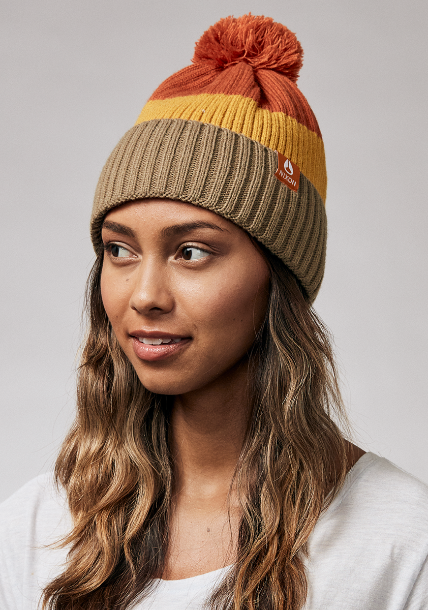Schrader Pom Beanie - Dark Cedar / Red