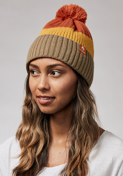 Schrader Pom Beanie - Dark Cedar / Red
