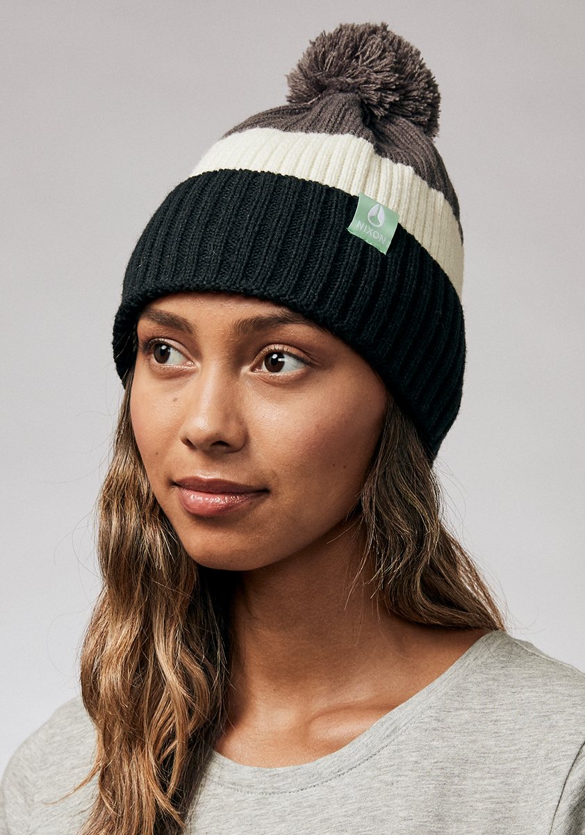 Schrader Pom Beanie - Dark Cedar / Red