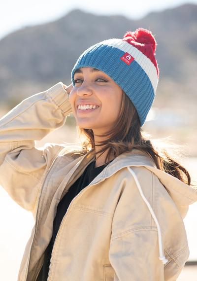 Schrader Pom Beanie - Dark Cedar / Red