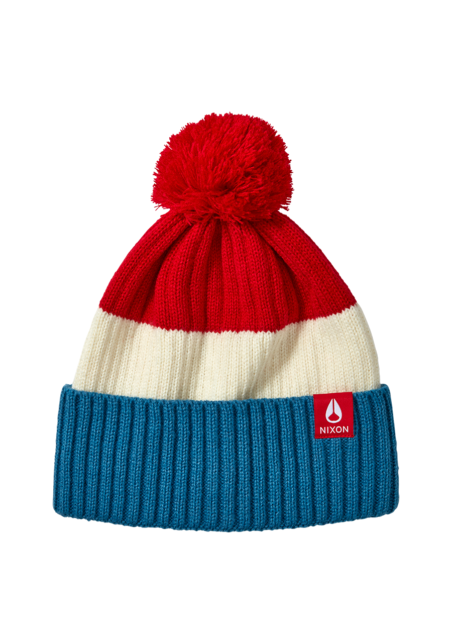 Schrader Pom Beanie - Dark Cedar / Red