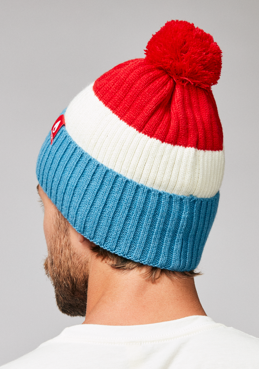 Schrader Pom Beanie - Dark Cedar / Red