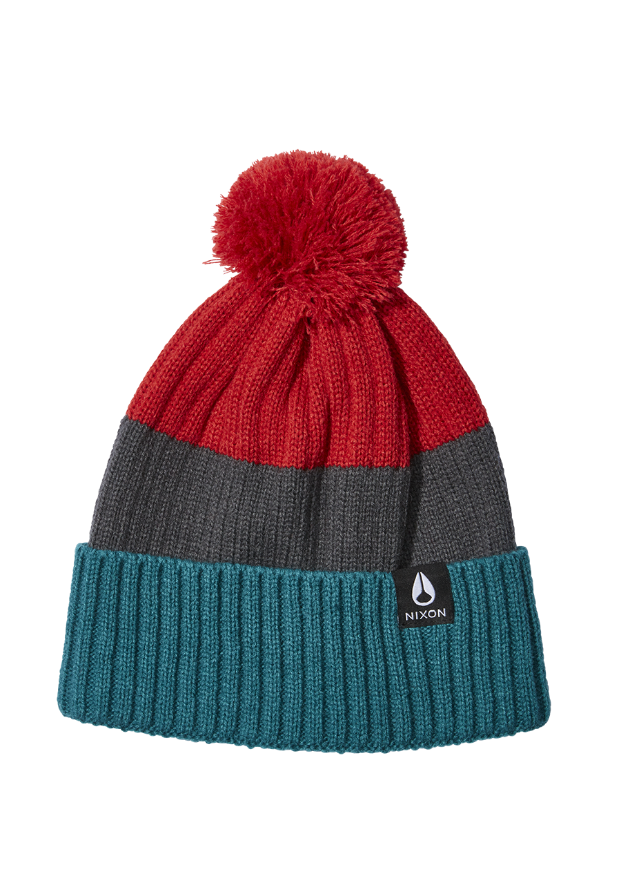 Schrader Pom Beanie - Dark Cedar / Red