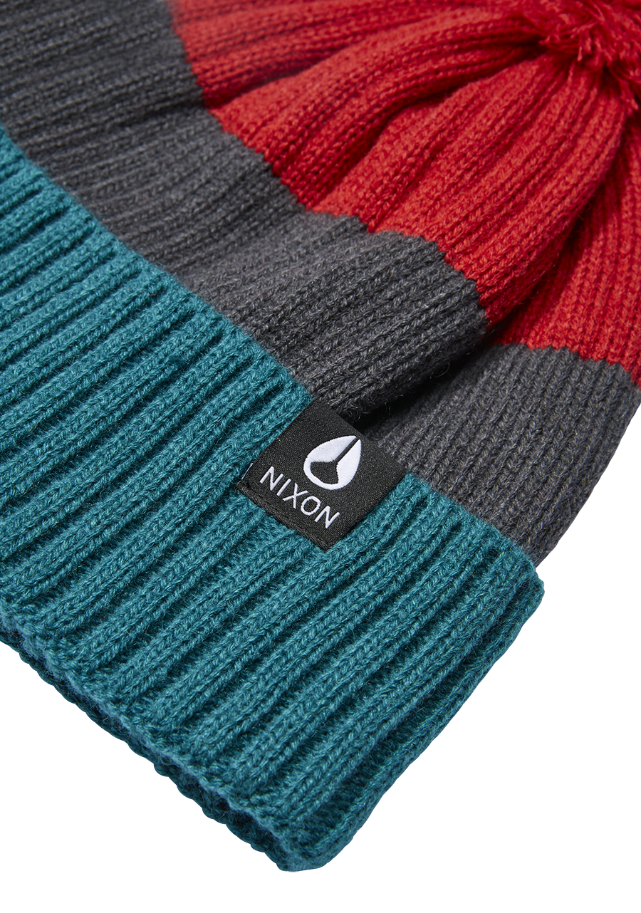 Schrader Pom Beanie - Dark Cedar / Red