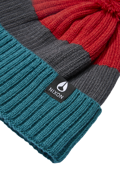 Schrader Pom Beanie - Dark Cedar / Red