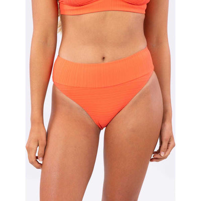 Premium Surf High Waist Cheeky Bikini Bottom in Hot Coral