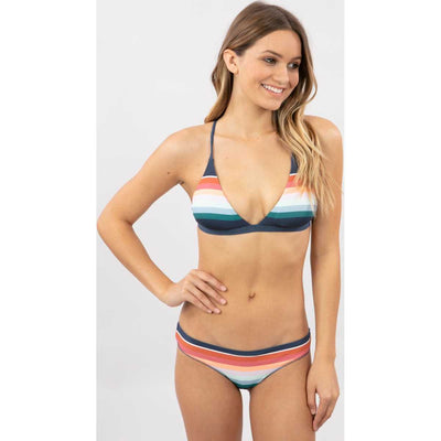 Retro Stripe Crossback Tri Bikini Top in Mid Blue