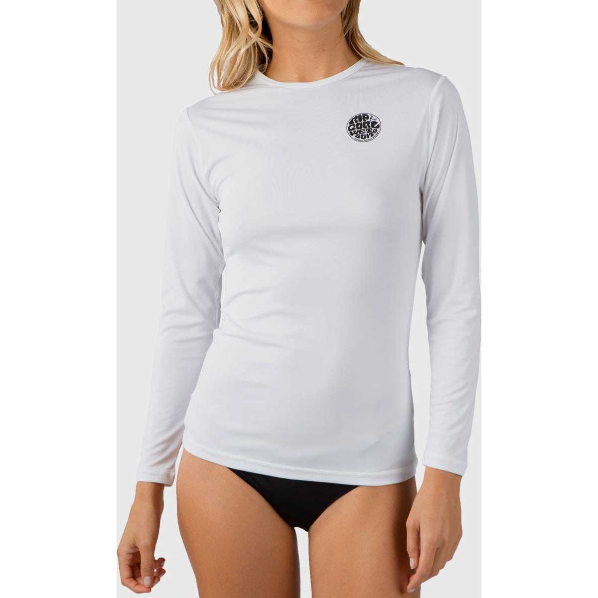 Whitewash Loose Fit Long Sleeve Rash Guard in White