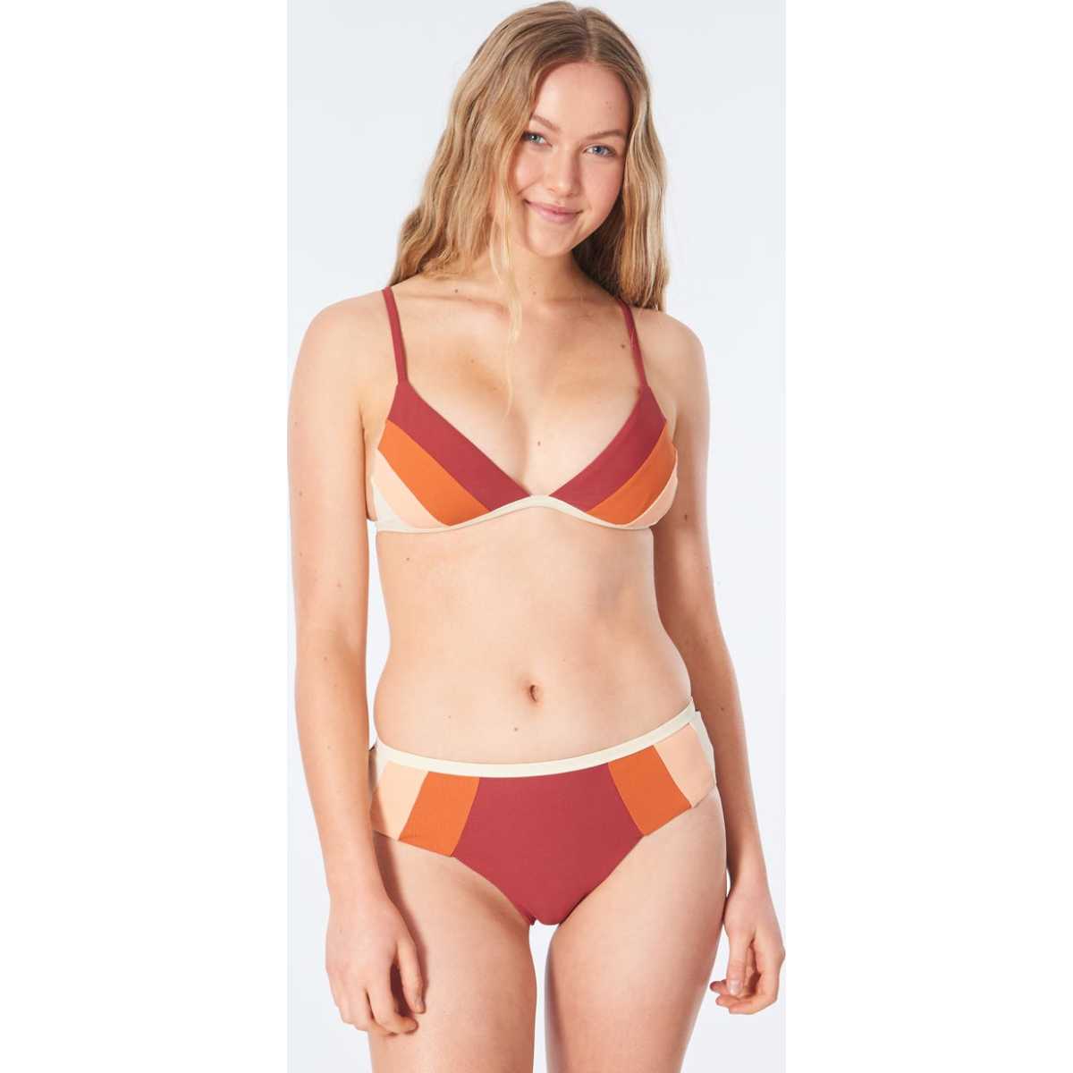 Golden Days Block Tri Bikini Top in Maroon