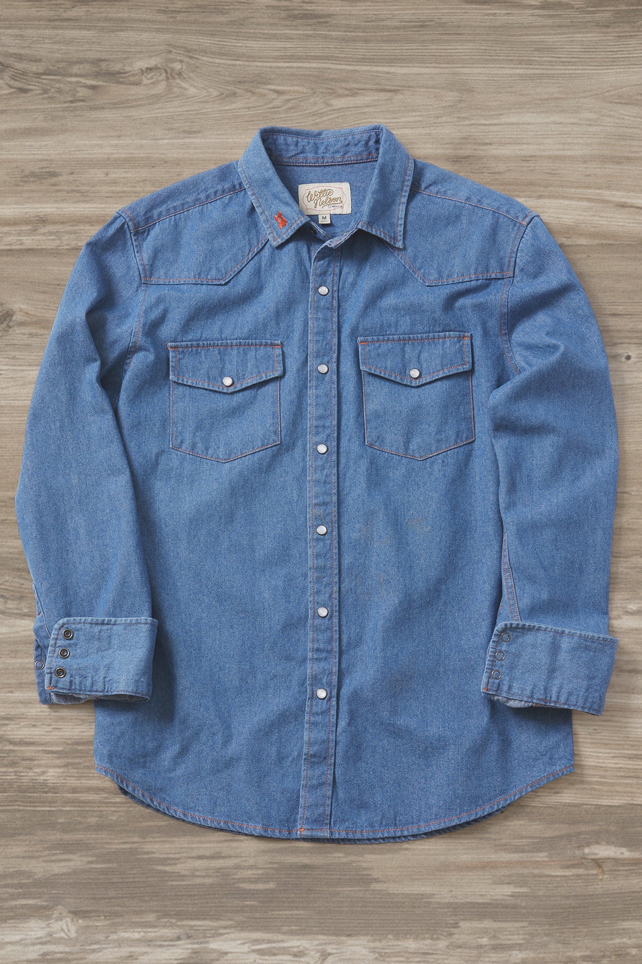 Willie Nelson L/S Woven - Worn Denim